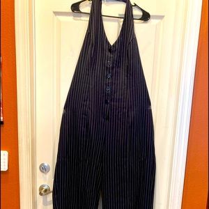 Halter jumpsuit. Pinstripes blue and white
